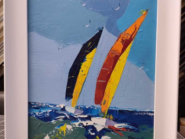 Encadrement "Les bateaux"- Huile sur toile