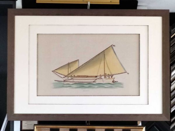 Encadrement aquarelle sur soie "Le Bézouki" La Roche Lafitte